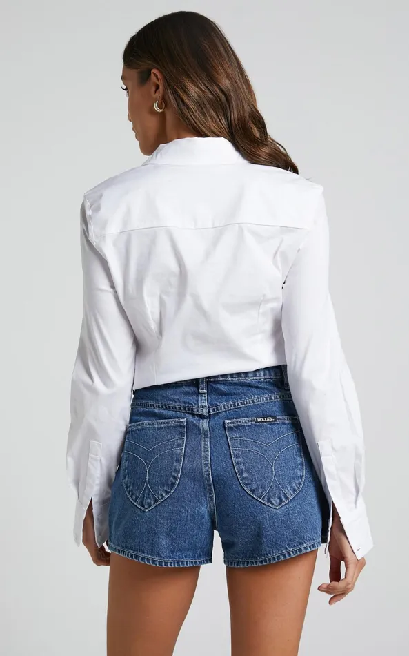 Showpo Briannon Shirt 8211 Long Sleeve Fitted Collared Button Up Shirt In White Women Curve Clothes
