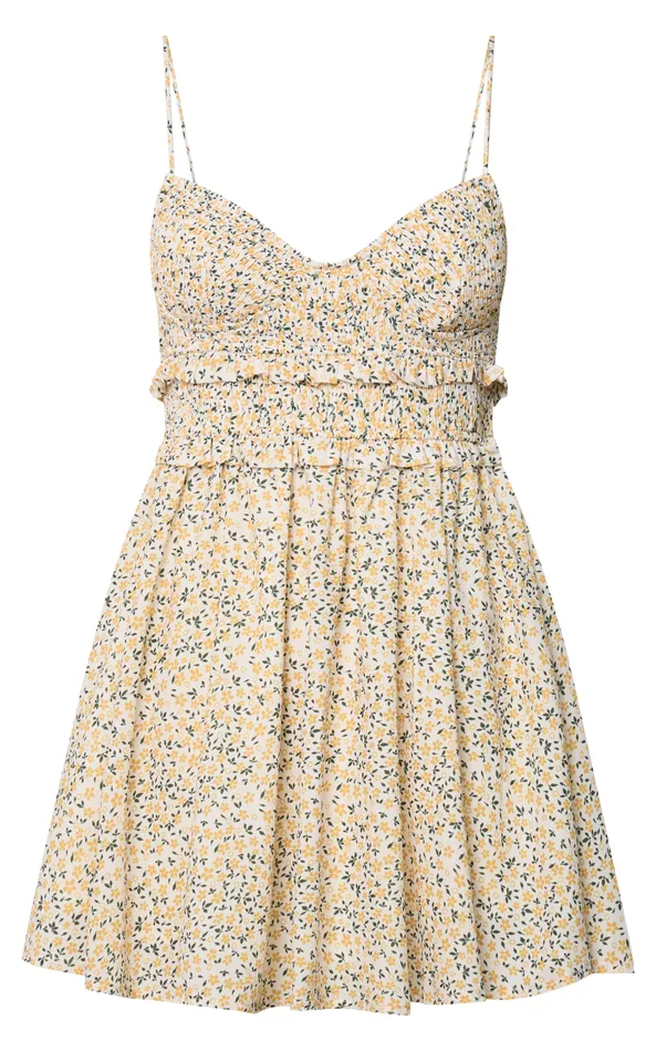 Showpo Bridget Mini Dress 8211 Sleeveless Bust Ruffle Waist Dress In Yellow Floral Women Dresses