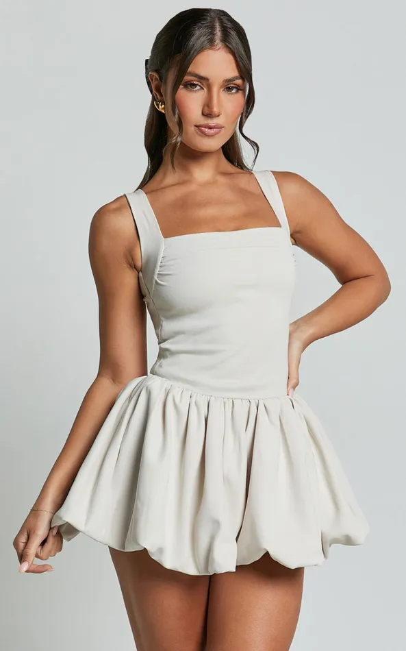 Showpo Bridgette Mini Dress 8211 Straight Neck Sleeveless Fit And Flare Dress In Cream Women Dresses