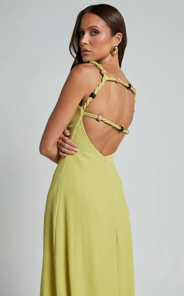 Showpo Brie Midi Dress 8211 Scoop Neck Knit Slip Dress In Chartreuse Women Dresses