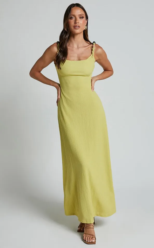 Showpo Brie Midi Dress 8211 Scoop Neck Knit Slip Dress In Chartreuse Women Dresses