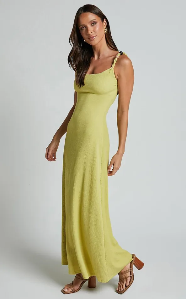Showpo Brie Midi Dress 8211 Scoop Neck Knit Slip Dress In Chartreuse Women Dresses