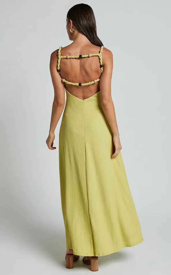 Showpo Brie Midi Dress 8211 Scoop Neck Knit Slip Dress In Chartreuse Women Dresses