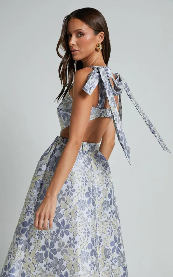 Showpo Briella Midi Dress 8211 Adjustable Strap Side Cut Out A Line Dress In Blue Women Dresses