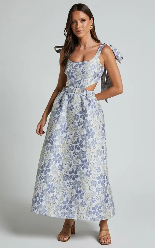Showpo Briella Midi Dress 8211 Adjustable Strap Side Cut Out A Line Dress In Blue Women Dresses