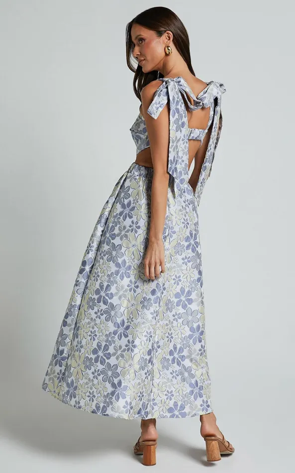 Showpo Briella Midi Dress 8211 Adjustable Strap Side Cut Out A Line Dress In Blue Women Dresses