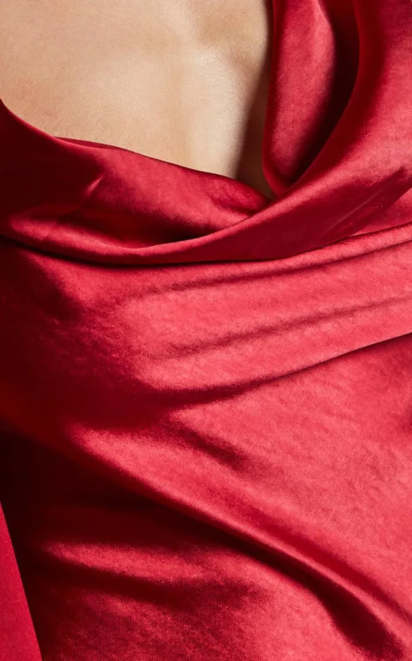 Showpo Brigette Maxi Dress 8211 Sleeveless Cowl Neck With Ribbon Detail Strap In Red Women Dresses
