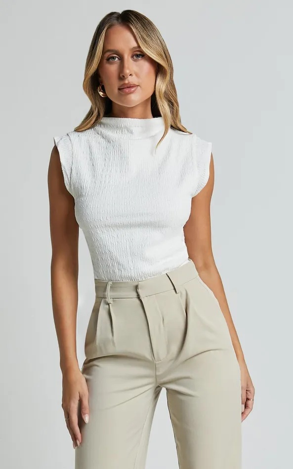 Showpo Brionne Top 8211 High Neck Cap Sleeve Top In White Women Curve Clothes