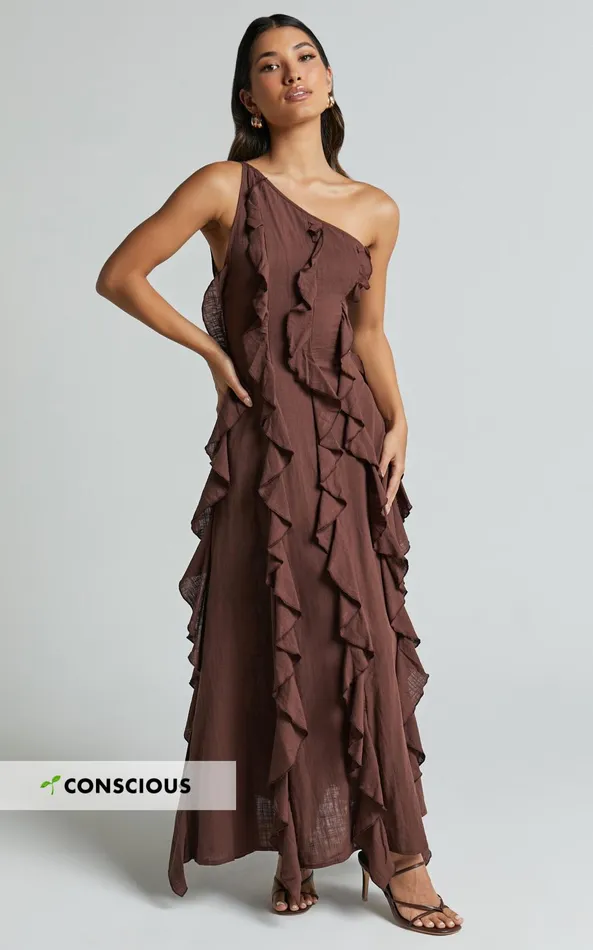 Showpo Britney Maxi Dress 8211 One Shoulder Ruffle Detail Dress In Chocolate Women Dresses Showpo Britney Maxi Dress 8211 One Shoulder Ruffle Detail Dress In Chocolate Women Dresses