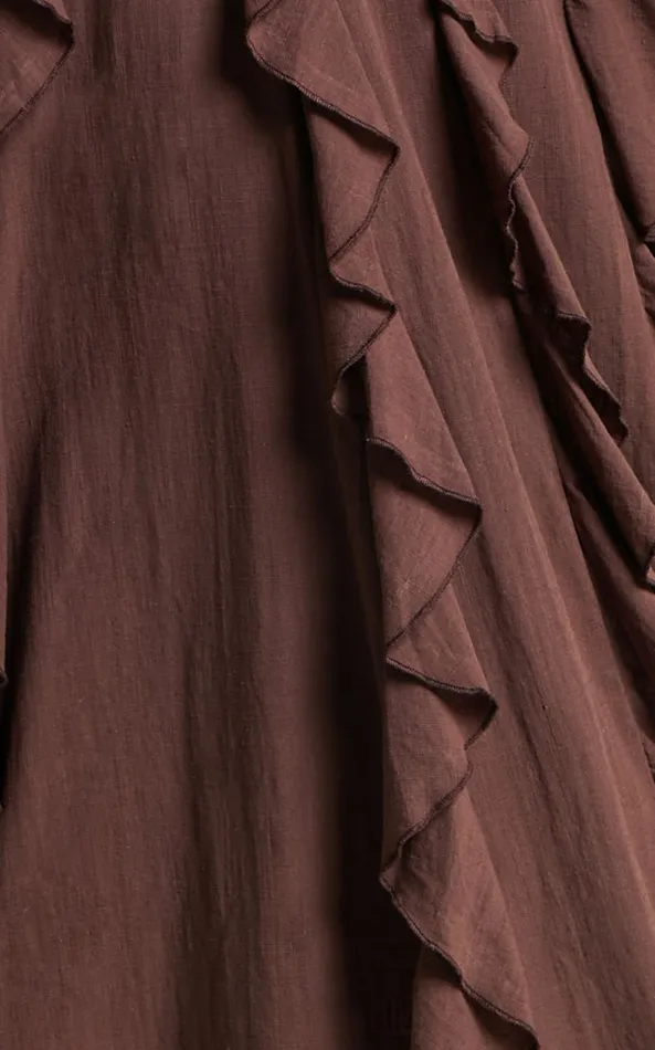 Showpo Britney Maxi Dress 8211 One Shoulder Ruffle Detail Dress In Chocolate Women Dresses