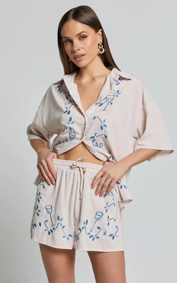 Showpo Britta Two Piece Set 8211 Button Up Shirt and Short Set In Blue Print Women Two Piece Sets and Coords Showpo Britta Two Piece Set 8211 Button Up Shirt and Short Set In Blue Print Women Two Piece Sets and Coords