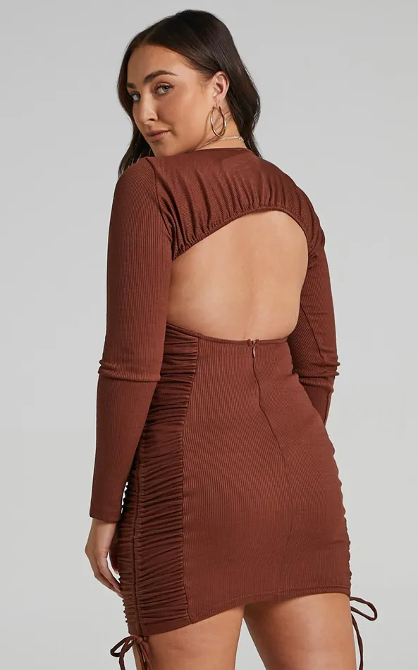 Showpo Brittah Mini Dress 8211 Long Sleeve Dress In Chocolate Women Dresses