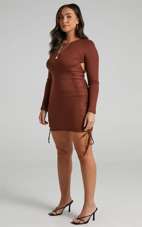 Showpo Brittah Mini Dress 8211 Long Sleeve Dress In Chocolate Women Dresses