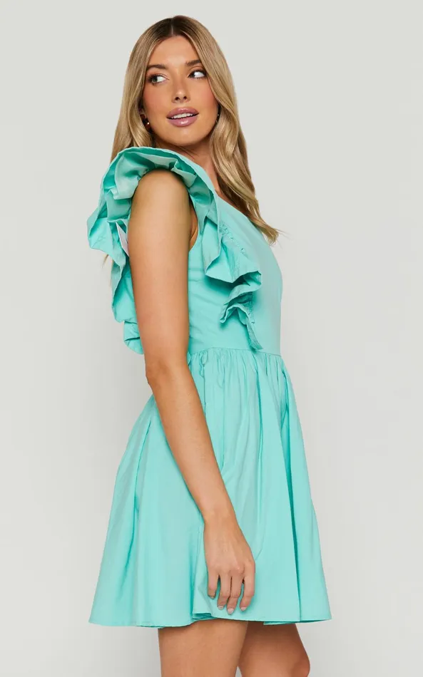 Showpo Brodie Mini Dress 8211 One Shoulder Frill Dress In Green Women Dresses