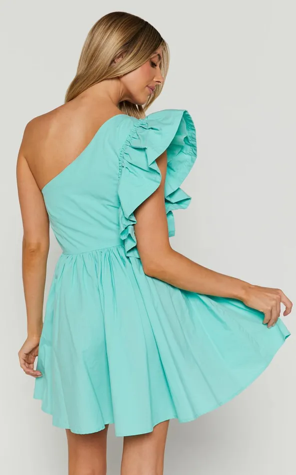 Showpo Brodie Mini Dress 8211 One Shoulder Frill Dress In Green Women Dresses