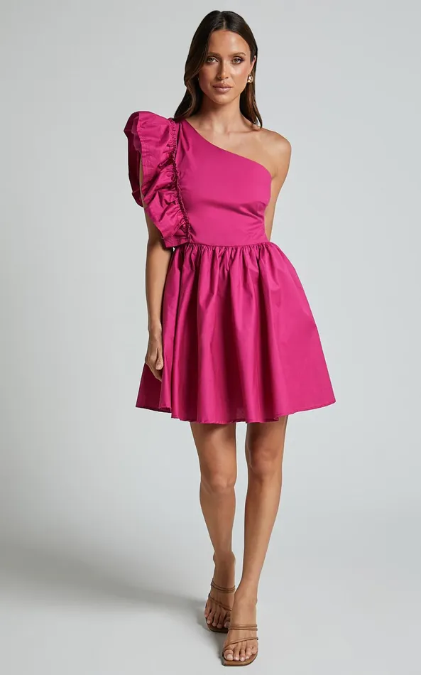 Showpo Brodie Mini Dress 8211 One Shoulder Frill Dress In Raspberry Women Dresses