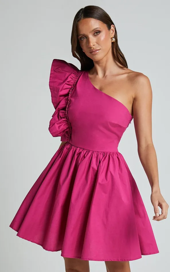 Showpo Brodie Mini Dress 8211 One Shoulder Frill Dress In Raspberry Women Dresses