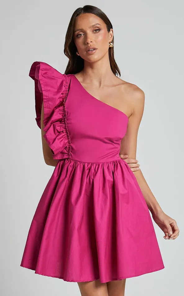 Showpo Brodie Mini Dress 8211 One Shoulder Frill Dress In Raspberry Women Dresses