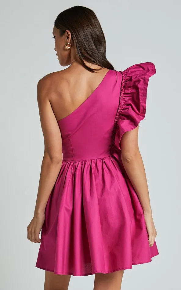 Showpo Brodie Mini Dress 8211 One Shoulder Frill Dress In Raspberry Women Dresses