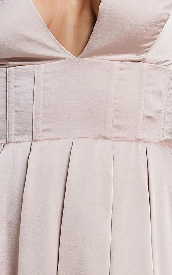 Showpo Bronte Mini Dress 8211 Plunge Neck Fit And Flare In Blush Women Dresses