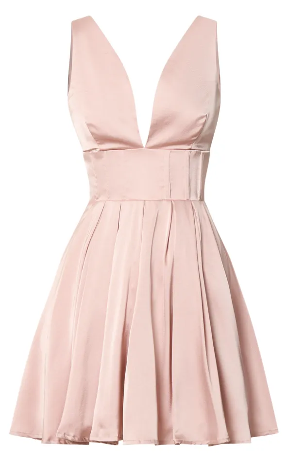 Showpo Bronte Mini Dress 8211 Plunge Neck Fit And Flare In Blush Women Dresses