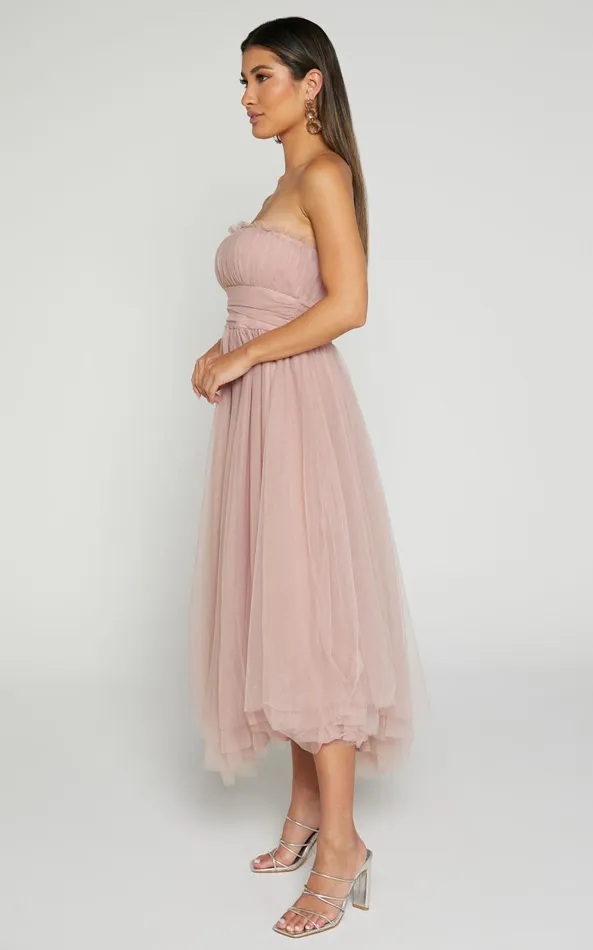 Showpo Brooke Midi Dress 8211 Tulle Frill Detail Midi Dress In Blush Women Dresses