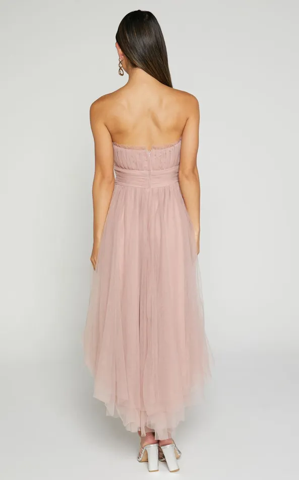 Showpo Brooke Midi Dress 8211 Tulle Frill Detail Midi Dress In Blush Women Dresses