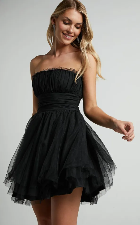 Showpo Brooke Mini Dress 8211 Tulle Frill Detail Mini Dress In Black Women Dresses
