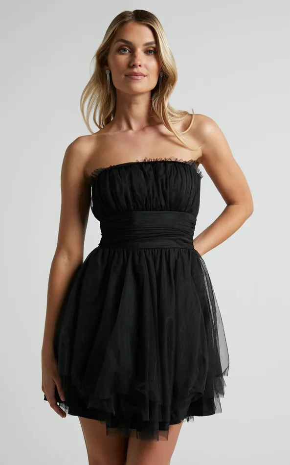 Showpo Brooke Mini Dress 8211 Tulle Frill Detail Mini Dress In Black Women Dresses