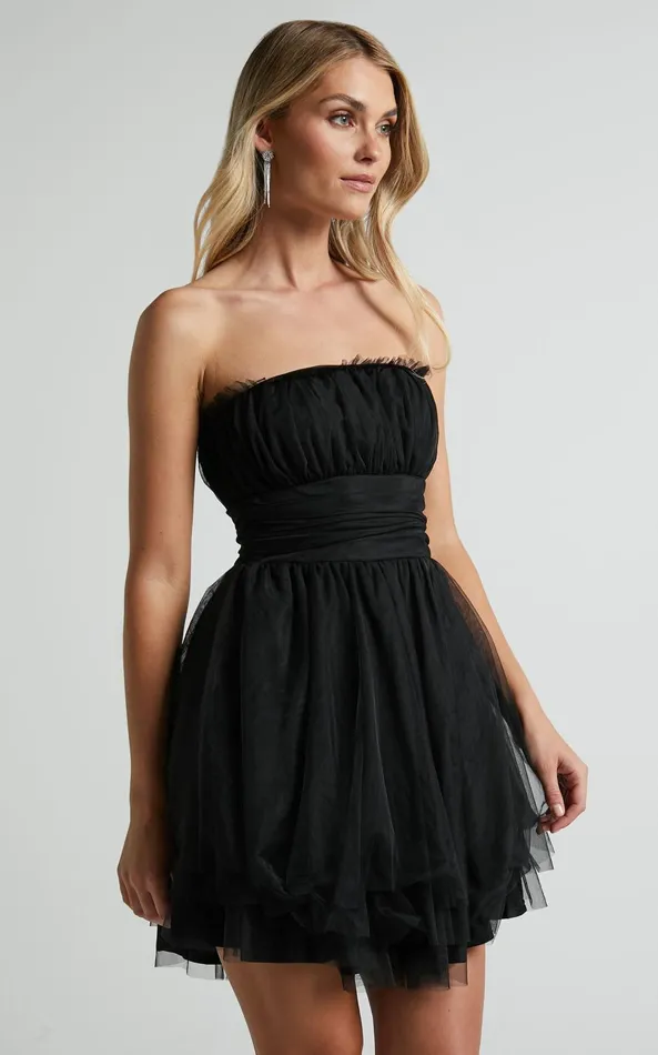 Showpo Brooke Mini Dress 8211 Tulle Frill Detail Mini Dress In Black Women Dresses