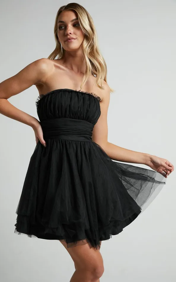 Showpo Brooke Mini Dress 8211 Tulle Frill Detail Mini Dress In Black Women Dresses
