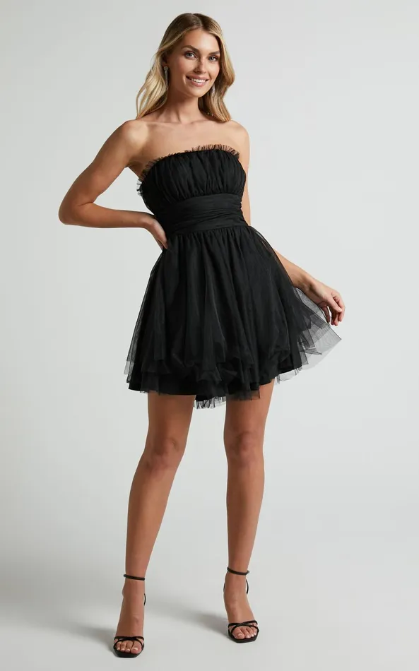 Showpo Brooke Mini Dress 8211 Tulle Frill Detail Mini Dress In Black Women Dresses