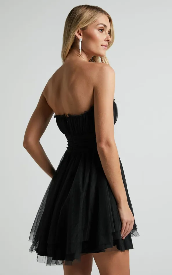 Showpo Brooke Mini Dress 8211 Tulle Frill Detail Mini Dress In Black Women Dresses