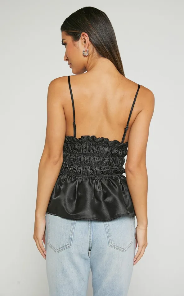 Showpo Brunetta Top 8211 Sequin Shirred Peplum Top In Black Women Tops