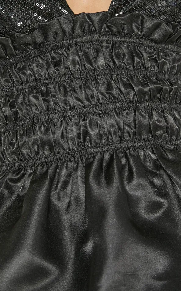 Showpo Brunetta Top 8211 Sequin Shirred Peplum Top In Black Women Tops