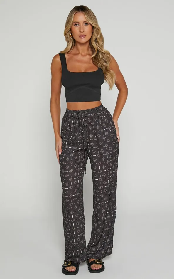 Showpo Brunita Pants 8211 Mid Waisted Relaxed Elastic Waist Pants In Sol De Cruz Women Curve Clothes