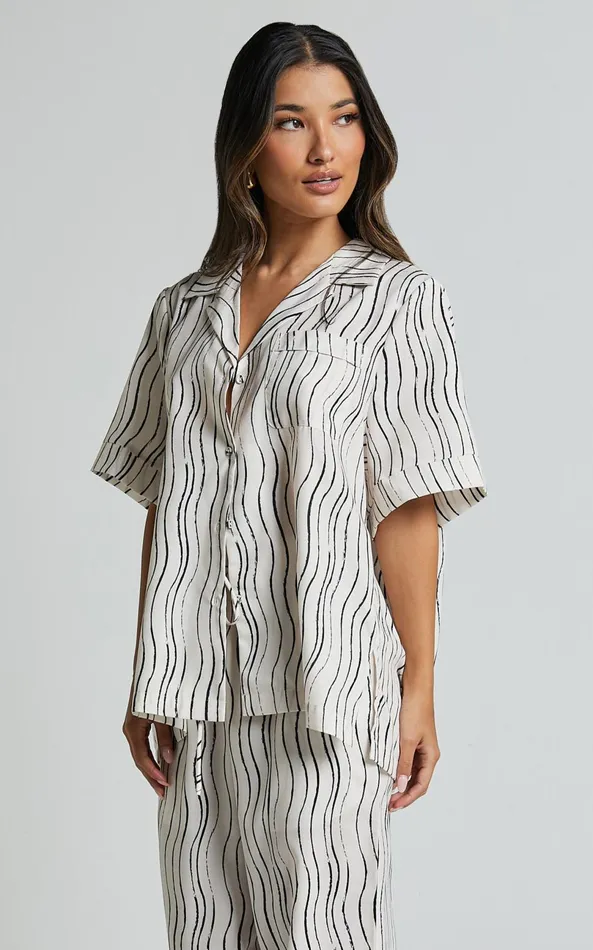 Showpo Brunita Shirt 8211 Relaxed Short Sleeve Shirt In Ripple Print Women Tops
