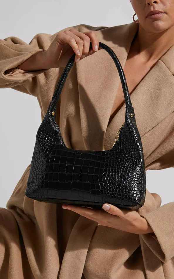 Showpo Brunswick Shoulder Bag In Black Croc Women Bags Showpo Brunswick Shoulder Bag In Black Croc Women Bags