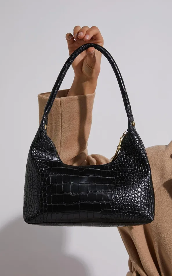 Showpo Brunswick Shoulder Bag In Black Croc Women Bags Showpo Brunswick Shoulder Bag In Black Croc Women Bags