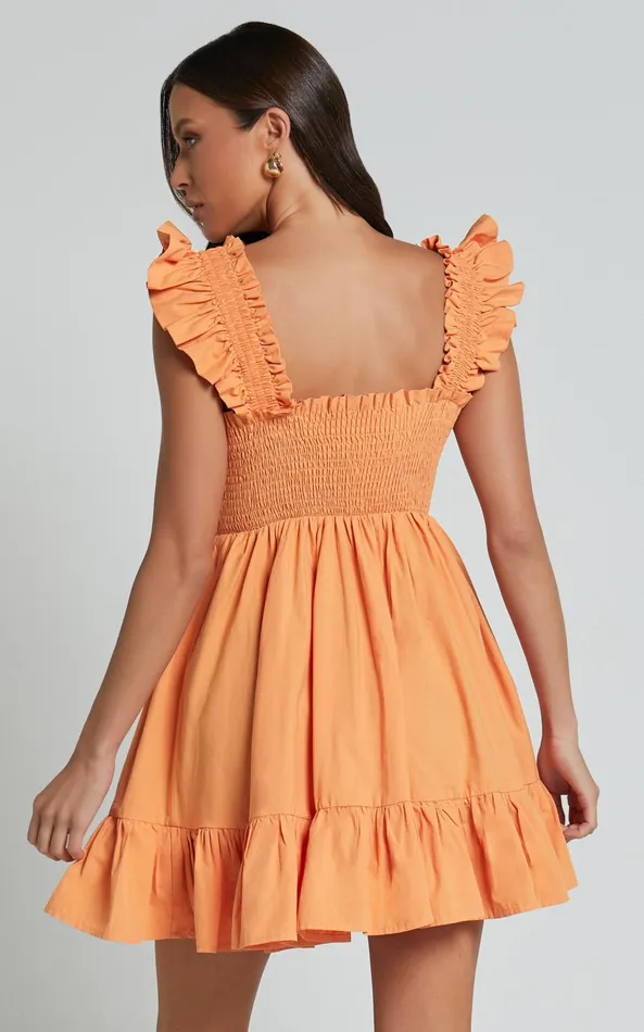 Showpo Brynlee Mini Dress 8211 Elastic Chest Flutter Sleeve Hem Dress In Mandarin Women Dresses