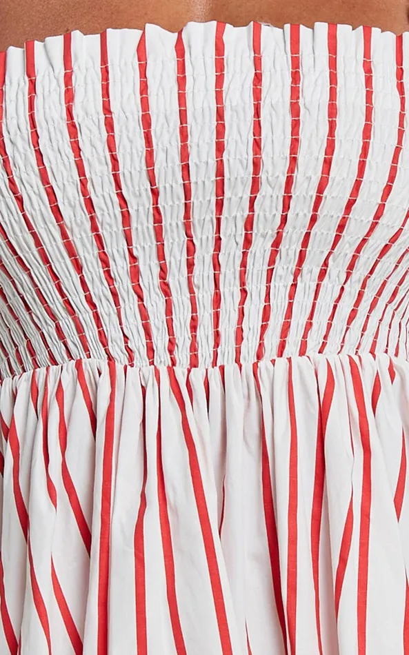 Showpo Brynlee Mini Dress 8211 Elastic Chest Flutter Sleeve Hem Dress In Red Stripe Women Dresses