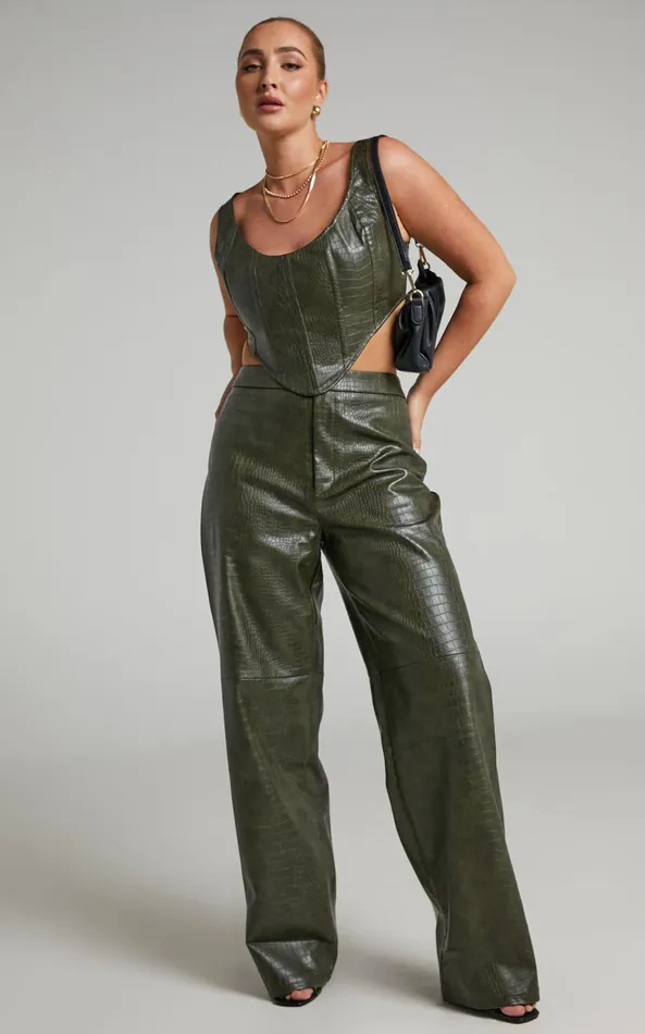 Showpo BY DYLN 8211 High Waisted Apollo Pants In Dark Green Women Pants