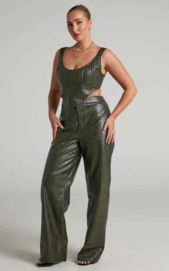 Showpo BY DYLN 8211 High Waisted Apollo Pants In Dark Green Women Pants