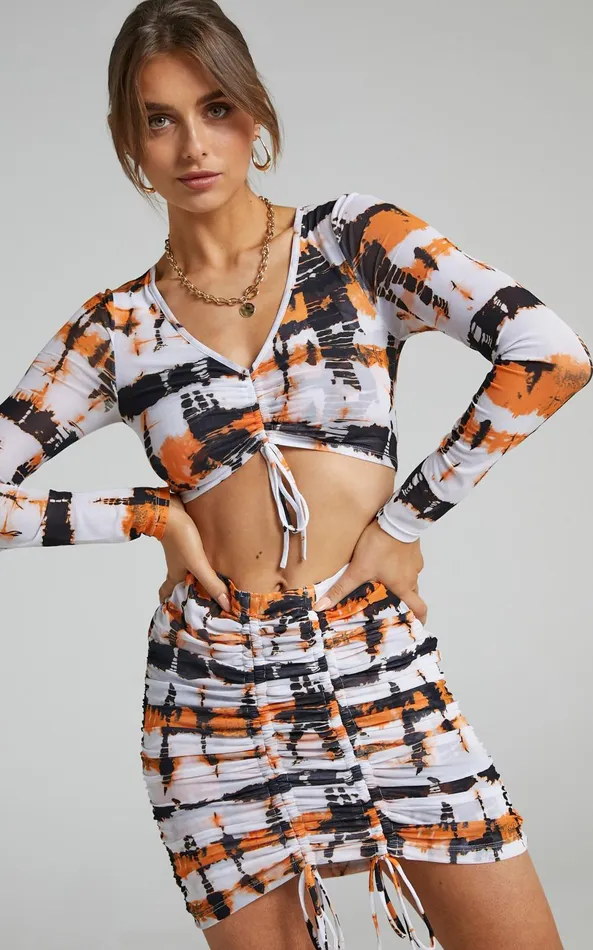 Showpo BY DYLN 8211 Odette Mini Skirt In Orange Printed Mesh Women Skirts