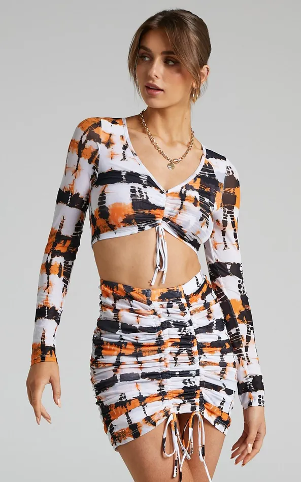 Showpo BY DYLN 8211 Odette Mini Skirt In Orange Printed Mesh Women Skirts