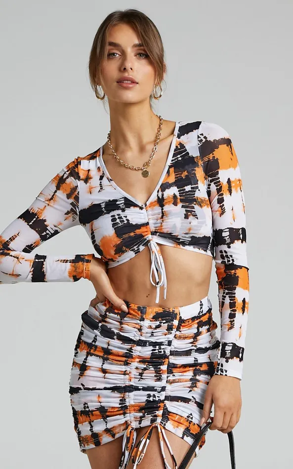Showpo BY DYLN 8211 Odette Mini Skirt In Orange Printed Mesh Women Skirts