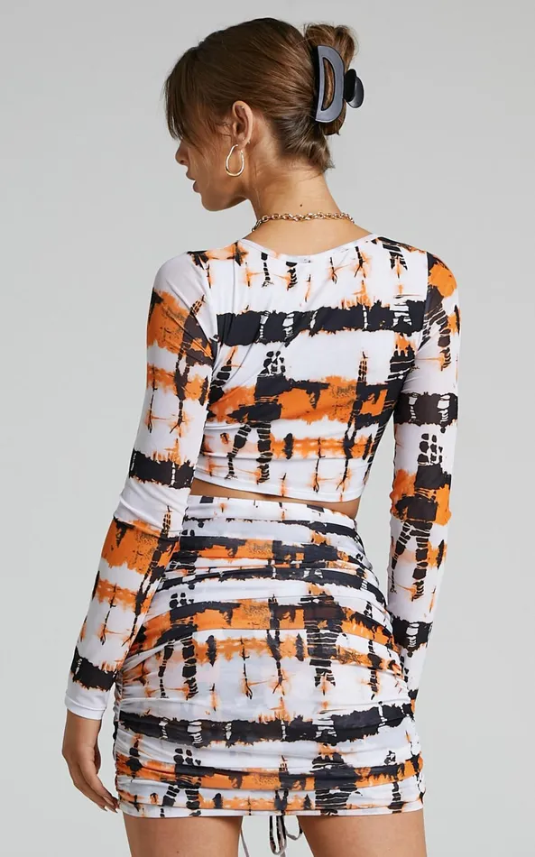 Showpo BY DYLN 8211 Odette Mini Skirt In Orange Printed Mesh Women Skirts