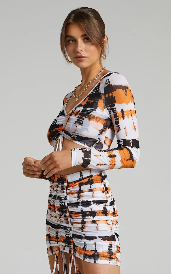 Showpo BY DYLN 8211 Penny Top In Orange Printed Mesh Women Tops