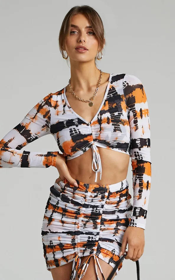 Showpo BY DYLN 8211 Penny Top In Orange Printed Mesh Women Tops