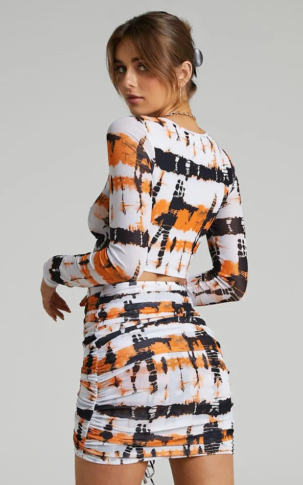 Showpo BY DYLN 8211 Penny Top In Orange Printed Mesh Women Tops